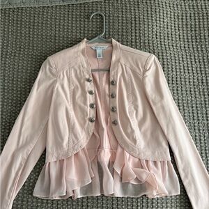 White House Black Market Light Pink Ruffled Blazer